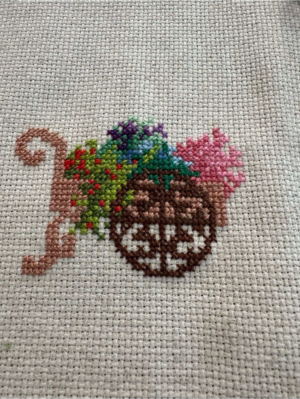 flower cart Completed Cross stitch